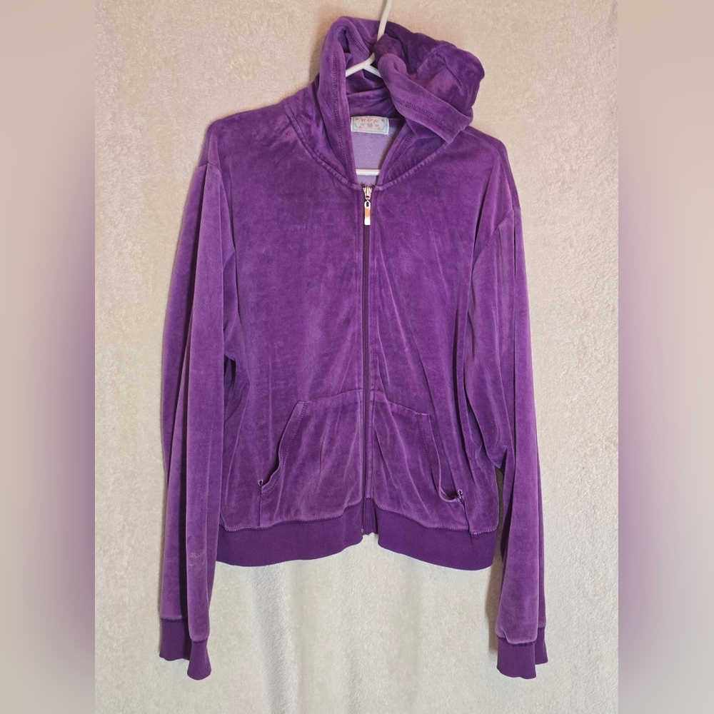 F & F Womens Velvet Longsleeve Sweater Purple Full Zipper Hoodie